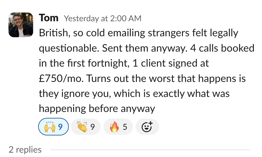 Member message in the Client Accelerator Slack