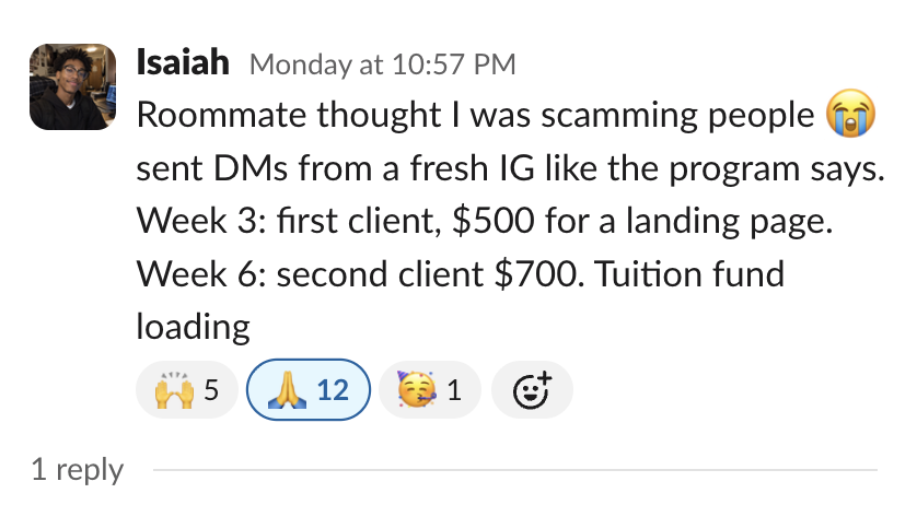 Member message in the Client Accelerator Slack
