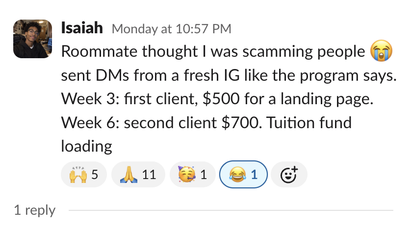 Member message in the Client Accelerator Slack