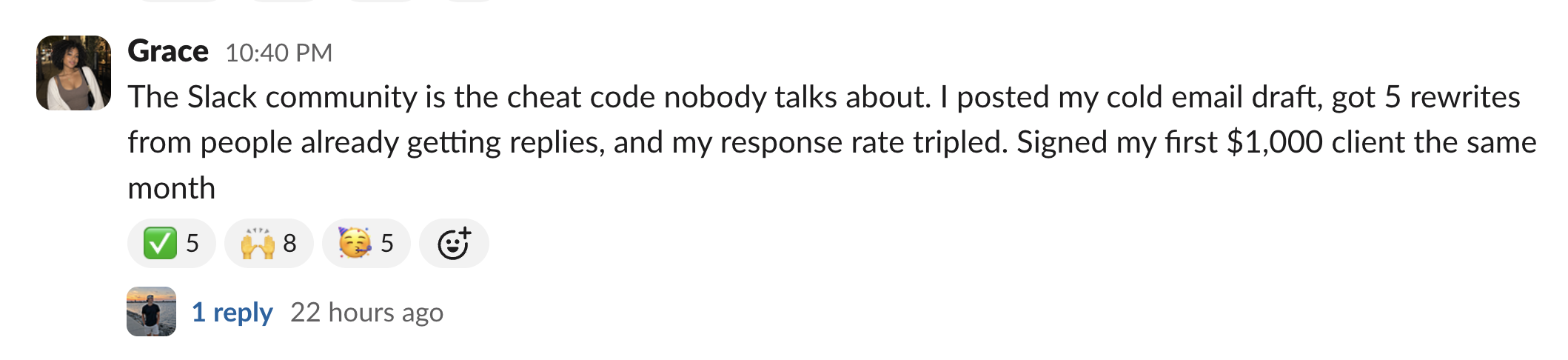 Member message in the Client Accelerator Slack