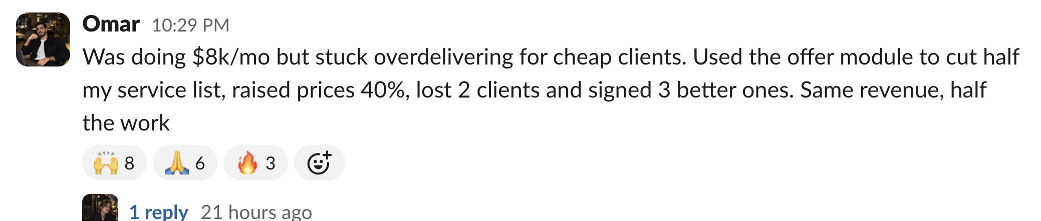 Member message in the Client Accelerator Slack
