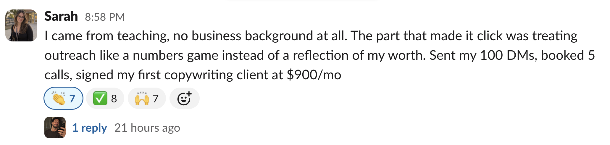 Member message in the Client Accelerator Slack